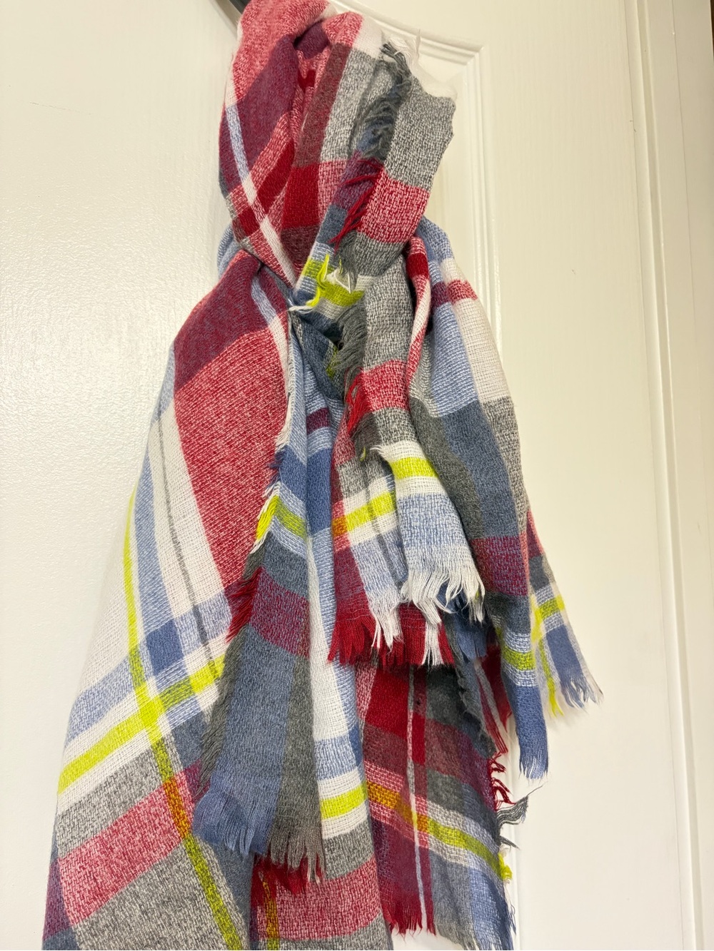 Plaid Throw Blanket in Red, Blue, Gray & Yellow - Home Accents